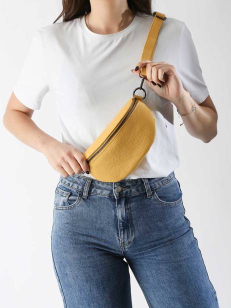 Sac Banane Caviar Cuir Milano Jaune caviar CA19091B vue secondaire 1
